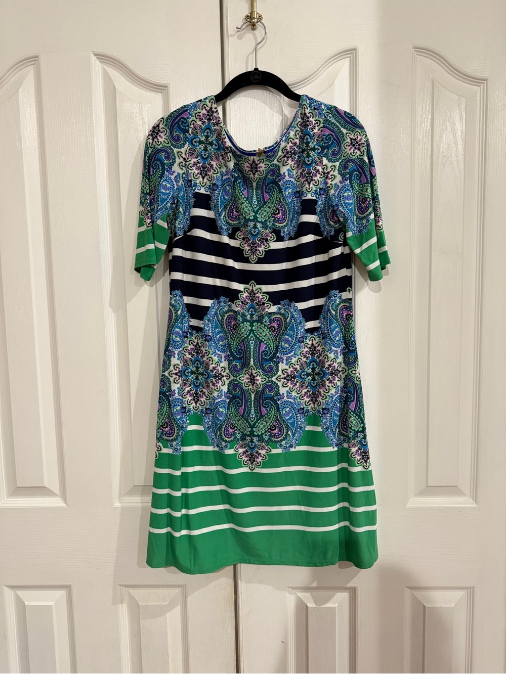 Eliza J Green, Blue & Navy Paisley Stripe Mini Dress